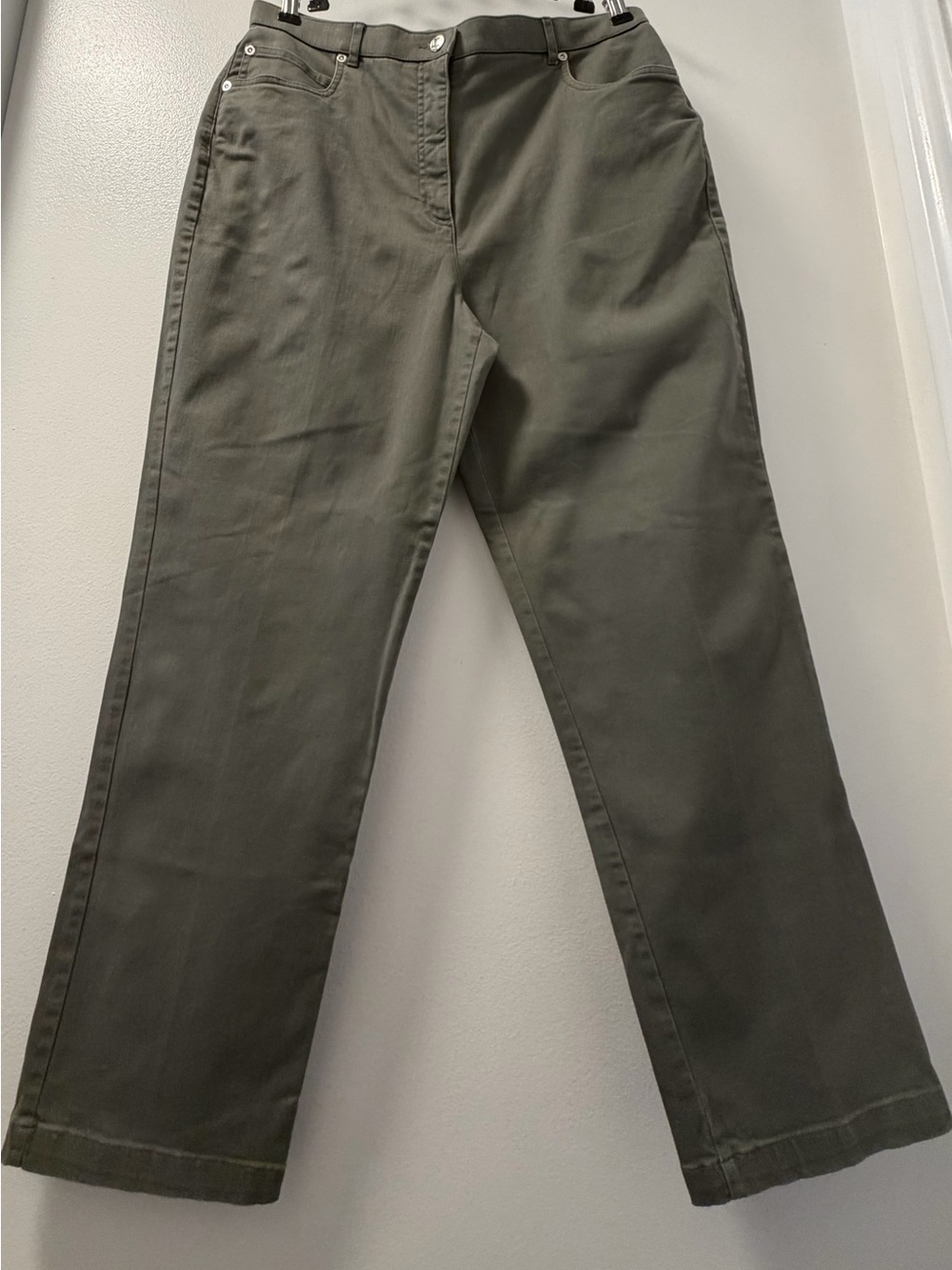 Alia Petites Olive Green Stretch Straight Leg Pants Size 12P